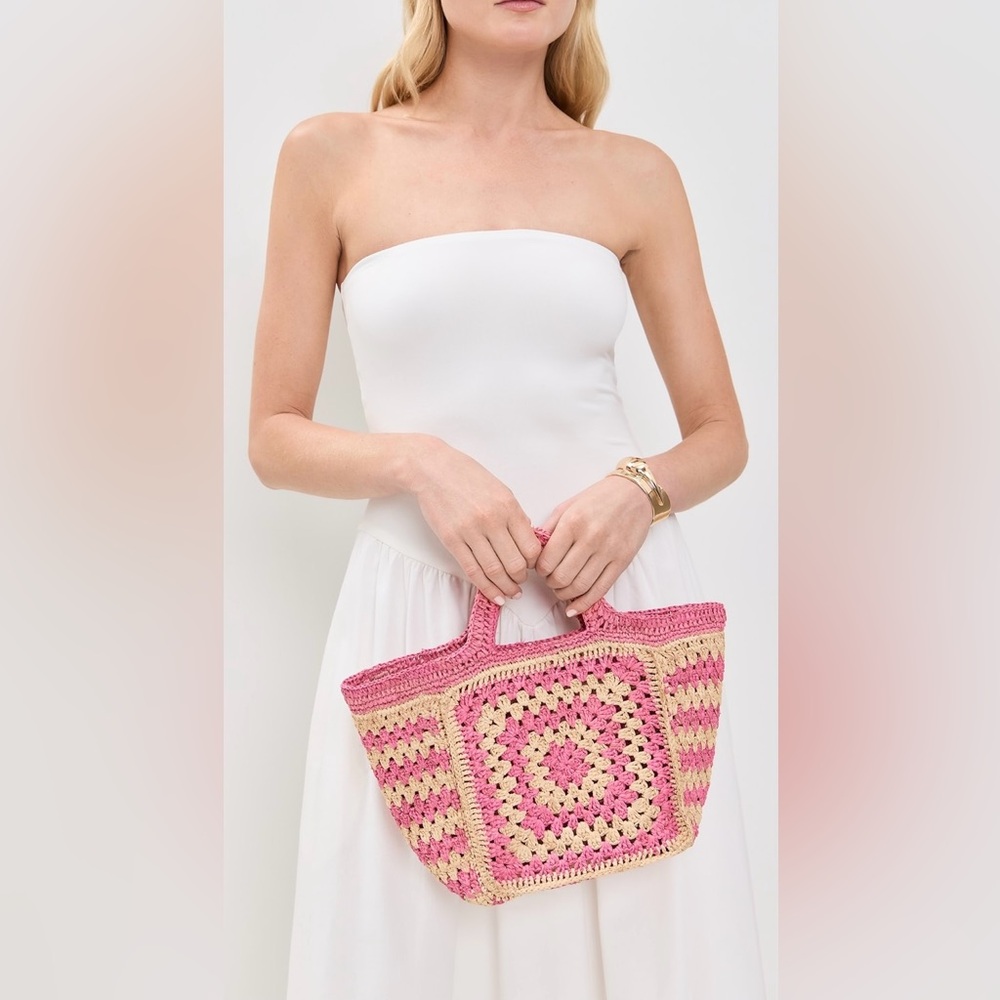 Eilaf Crochet Howdah Pink & Beige Tote Bag